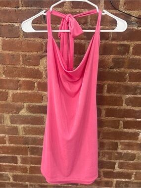 Bright Pink Halter Cowl Neck Mini Dress